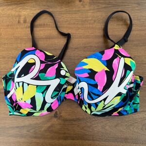 Victoria Secret PINK Women's Wear Everywhere T-Shirt Bra 34D Multi Floral Logo